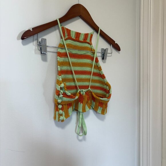 Urban Outfitters Crochet Tank Halter Crop Top Orange Green Size Small - Picture 5 of 9